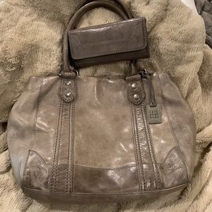 FRYE Melissa gray leather tote and FRYE Melissa gray leather wallet set.